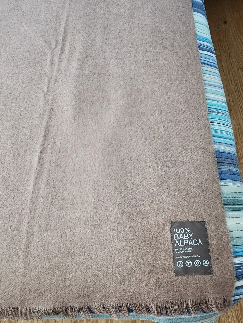 Area Home 100% Baby Alpaca Throw Blanket With Fringe Peru Beige 52 X 73